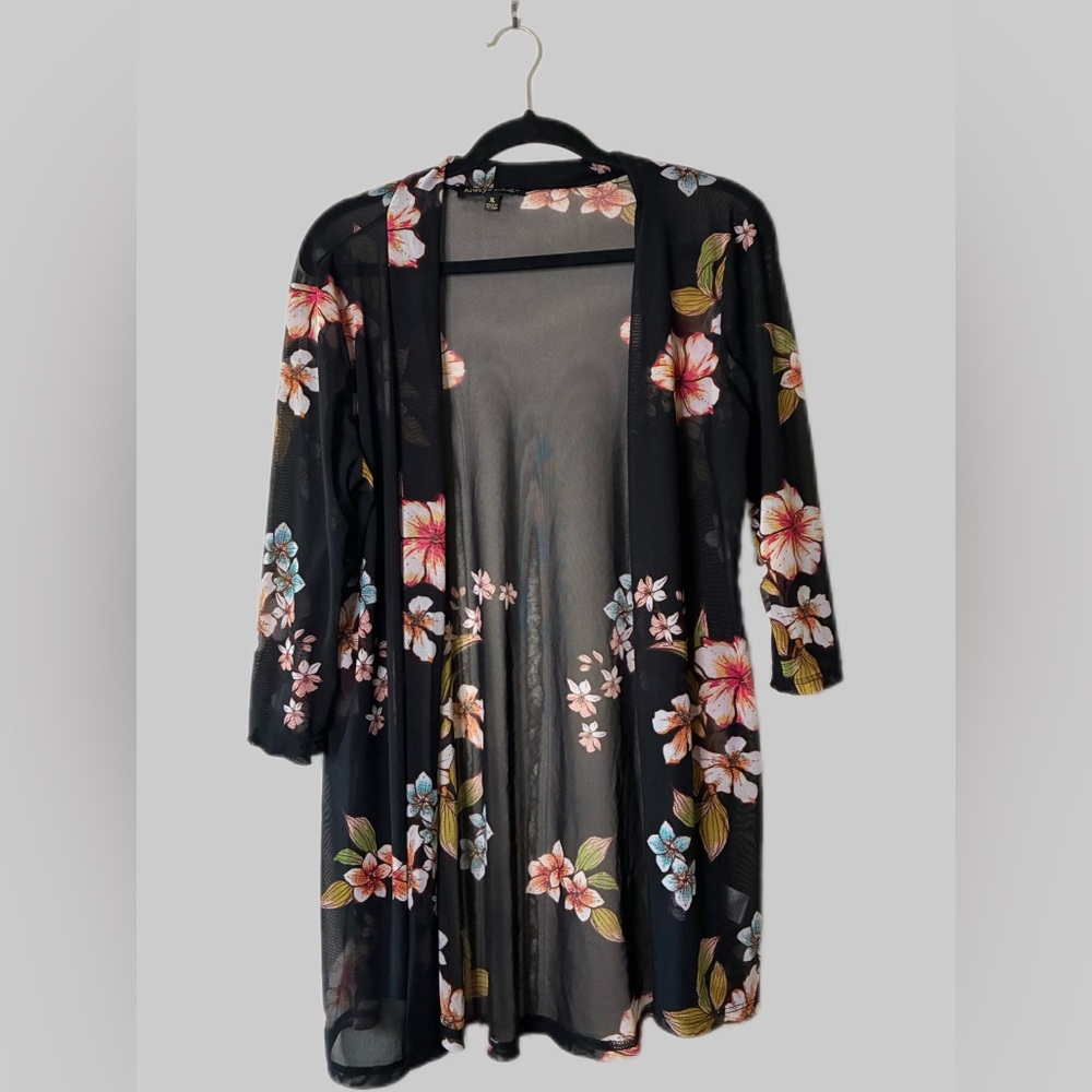 Always Indigo Extra Large Black and floral mesh cardigan